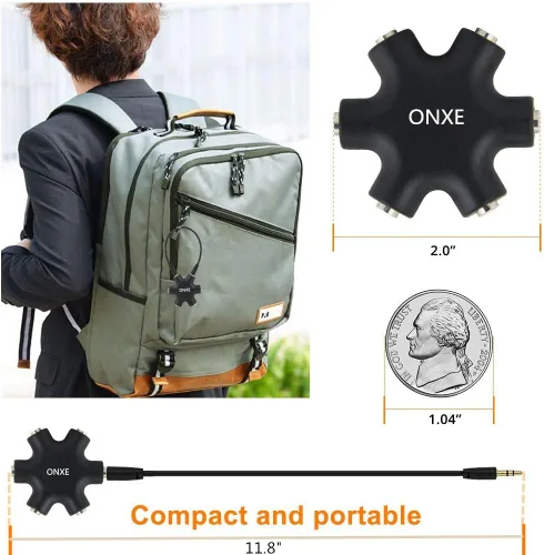 Vista 3 de ONXE - Divisor de auriculares múltiples, adaptador de audio de 0.138 in, convertidor de auriculares de 5 vías, conector auxiliar de 1 macho a cable