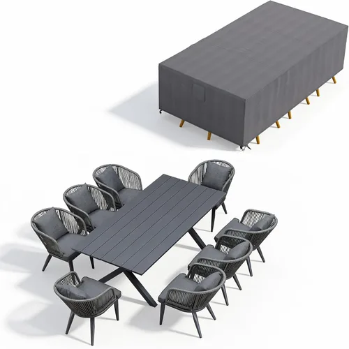 Vista 21 de PURPLE LEAF Juego de muebles para patio de 7 piezas, juego de mesa y sillas de mimbre para exteriores, marco rectangular de aluminio para jardín