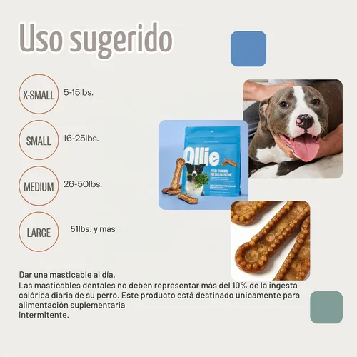 Vista 6 de Ollie Masticables dentales para perros extra pequeños, 12 onzas, aliento fresco, golosinas de limpieza de dientes, palos para el cuidado bucal