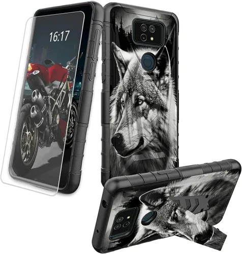 Vista 22 de Funda para AT&T Maestro Max 2021/Cricket Ovation 2 con protector de pantalla de vidrio templado, funda resistente con función atril integrada