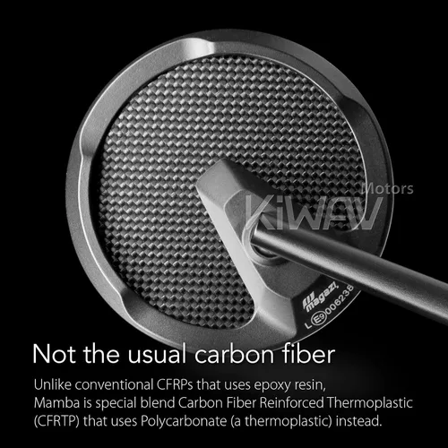 Vista 6 de KiWAV Aftermarket - Espejos retrovisores laterales redondos Mamba real fibra de carbono negro convexo ajustable M8 0.315 in 1.25 adaptadores de paso
