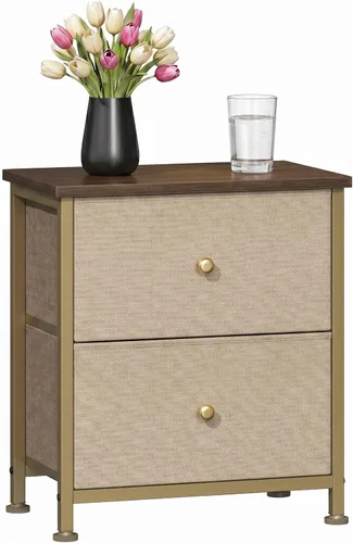 Vista 17 de Sweetcrispy - Mesita de noche pequeña con 2 cajones de tela, mesa auxiliar para dormitorio, para mesita de noche de 20 pulgadas de alto para Negro