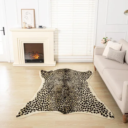 Vista 10 de Asuprui Alfombra de piel de vaca sintética con estampado de leopardo, alfombra de piel de vaca para habitación de niños, 35 pulgadas de ancho x 43