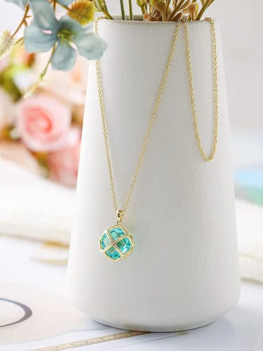 Vista 7 de Juego de collar colgante de cristal de 0.551 in para mujer, chapado en globo, joyería de disfraz