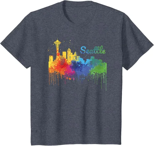 Vista 42 de Seattle Washington Skyline Watercolor Souvenir Seattle Camiseta, Negro