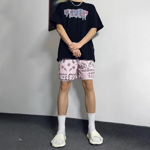 Vista 8 de BOOMLEMON Pantalones cortos de cachemira para hombre con estampado gráfico retro casual, pantalones cortos atléticos para gimnasio, baloncesto