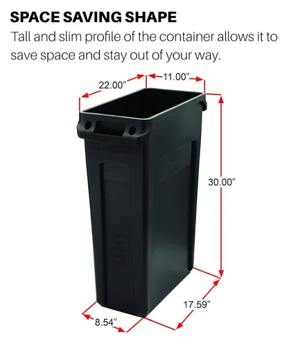 Vista 6 de Rubbermaid - Basurero Commercial Products Slim Jim, rectangular de plástico con canales de ventilación, 23 gal, azul (1956185)