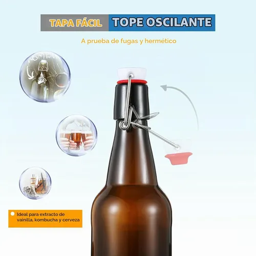 Vista 3 de YEBODA Botellas de vidrio con tapa oscilante ámbar de 16 onzas, tapas