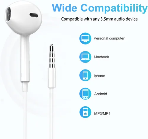 Vista 4 de Auriculares con cable 2 unidades, auriculares con cable estéreo HiFi con micrófono, control de volumen, compatibles con iPad, portátil, MP3