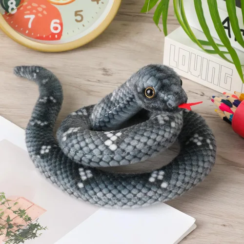 Vista 2 de Peluche de serpiente, animal de serpiente de peluche, serpientes de juguete pequeñas de 27 pulgadas para niños, animales de peluche gigantes, Negro