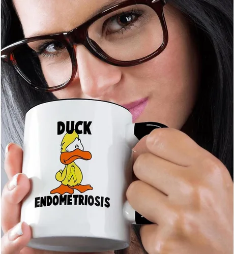 Vista 2 de 3dRose Duck Endometriosis Awareness Ribbon Cause Design 15oz Two-Tone Black Mug