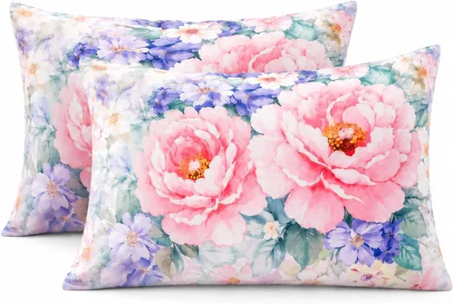 Vista 27 de YIYEA Juego de 2 fundas de almohada estándar de microfibra ultra suave de doble cepillado, fundas de almohada estándar, fundas de almohada florales