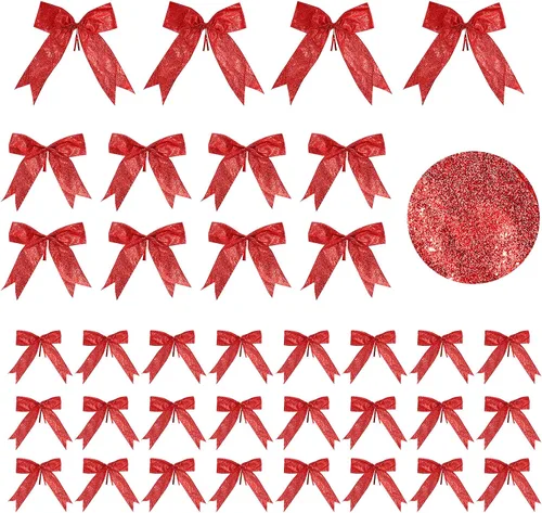 Vista 9 de Waydress 36 piezas de decoración de lazo, adorno de lazo para árbol de Navidad, lazo de cinta con purpurina para guirnalda de corona, manualidades