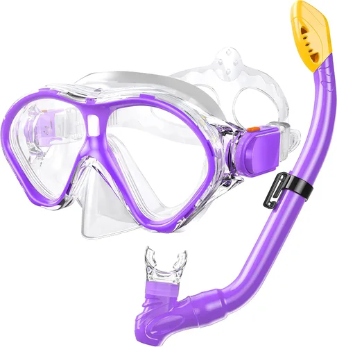 Vista 21 de Gintenco Juego de esnórquel para niños, máscara de buceo para niños como gafas de natación unisex, juego de máscara de buceo antivaho y esnórquel
