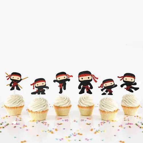 Vista 5 de 18 piezas de adornos para cupcakes de ninja con temática de fiesta de cumpleaños para niños y niños