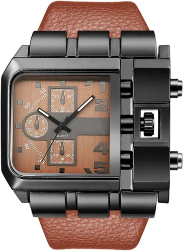 Vista 10 de Reginald Hip Hop 53MM Men's Large Face Square Watch, Red Negro