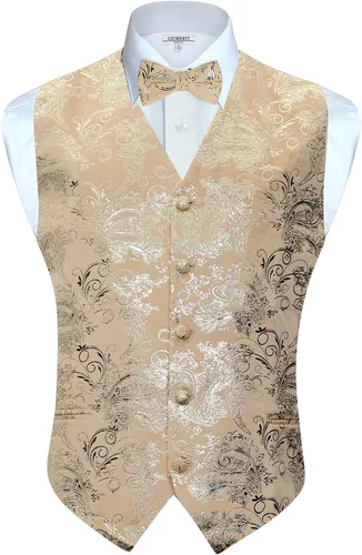Vista 4 de Gioberti Chaleco formal de cachemira de 4 piezas para hombre, corbatín y pañuelo de bolsillo