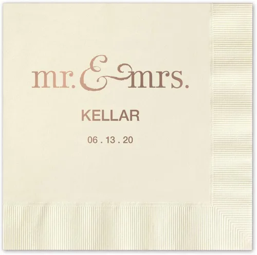 Vista 5 de Mr And Mrs - Servilletas de almuerzo personalizadas, 100 servilletas negras de 3 capas de papel de 6 1/2 x 6 1/2 pulgadas con elección de papel