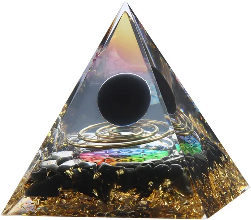 Vista 8 de Pirámide de orgón – Fuente de energía positiva para meditación, alivio del estrés, atracción de riqueza Pirámide de cristal Orgonita con cristales