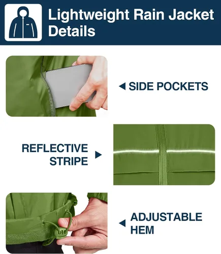Vista 62 de SWISSWELL Chaqueta impermeable para hombre, rompevientos, ligera con capucha para uso diario casual