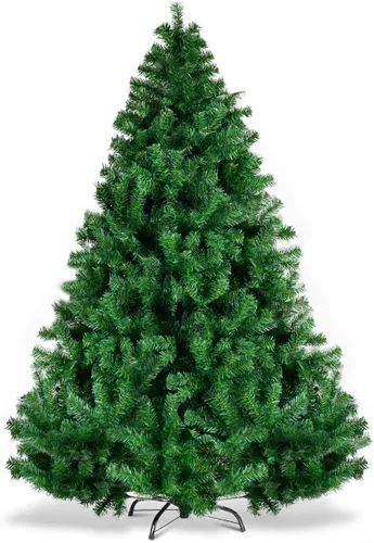 Vista 34 de Goplus Árbol de Navidad negro sin luz de 6 pies, árbol de Halloween artificial con 1036 puntas de rama, soporte de metal, árbol completo de Navidad