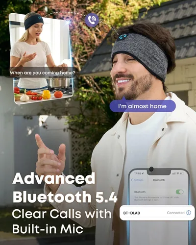Vista 5 de Audífonos para Dormir con Diadema Bluetooth, Audífonos para Dormir con Diadema Deportiva, Audífonos para Dormir de Larga Duración con Altavoces