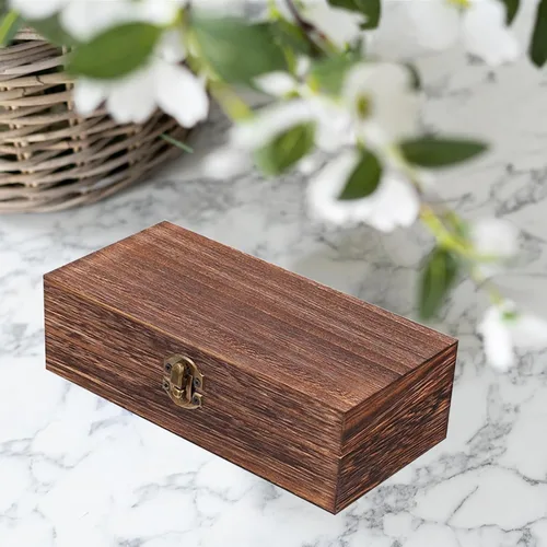 Vista 5 de 2 piezas de cajas de madera con tapa con bisagras, caja de madera pequeña, caja de madera vintage, caja de almacenamiento de madera, cajas