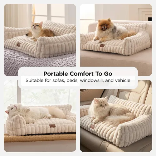 Vista 5 de Joydeco Cat Couch for Pets, 30 inch Plush Pet Sofa, Cat Bed for Indoor Cats with Removable Washable Cover, Supportive Pet Sofa, Cream Blanco crema
