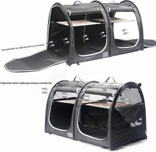 Vista 3 de Mispace - Jaula portátil de doble compartimiento para exposición, para gatos, cómoda jaula de viaje para perros con bolsa de transporte, 2 Negro