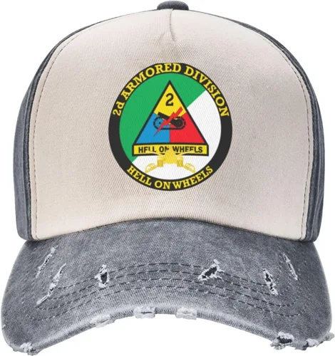 Vista 4 de 2nd Armored Division with Armor Insignia Hat Adjustable Washed Denim Baseball Cap for Men Women Snapback Hat