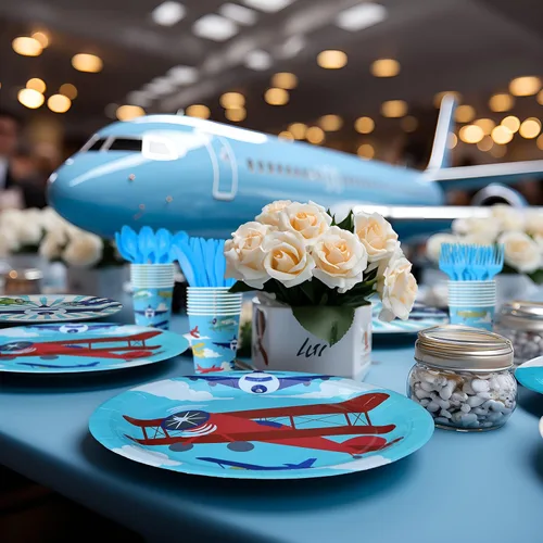 Vista 5 de Decoraciones de fiesta de avión - Platos, servilletas, vajilla y recuerdos - Sirve a 20 invitados