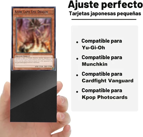 Vista 2 de Juego de 200 fundas negras compatibles con fundas para tarjetas pequeñas japonesas Yu-gi-oh, 2.4 x 3.5 pulgadas, textura trasera, barajado perfecto