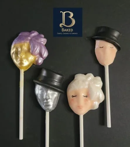 Vista 2 de Mardi Gras Caras Masculino Femenino Máscara Historia Española Celebración Chocolate Caramelo Lollipop Molde
