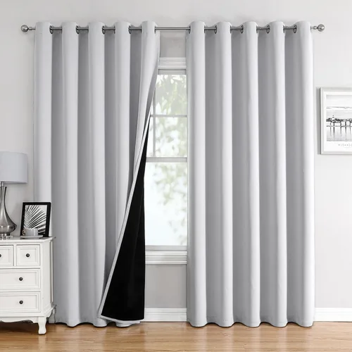 Vista 12 de ChrisDowa Cortinas 100% opacas de 63 pulgadas de largo para dormitorio con forro negro, 2 capas gruesas totalmente opacas con aislamiento térmico
