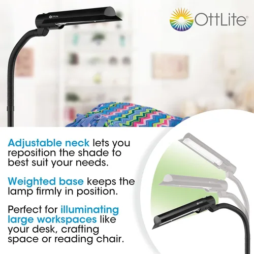 Vista 2 de OttLite T81G5T-SHPR 18-watt Wing Sombra, Lámpara de piso, color negro