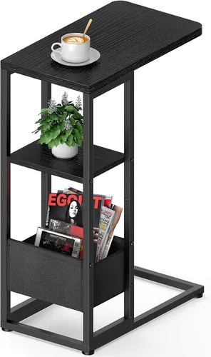 Vista 12 de Mesa auxiliar en forma de C con estación de carga, mesa lateral pequeña para sofá reclinable, mesas de aperitivos deslizables debajo del sofá