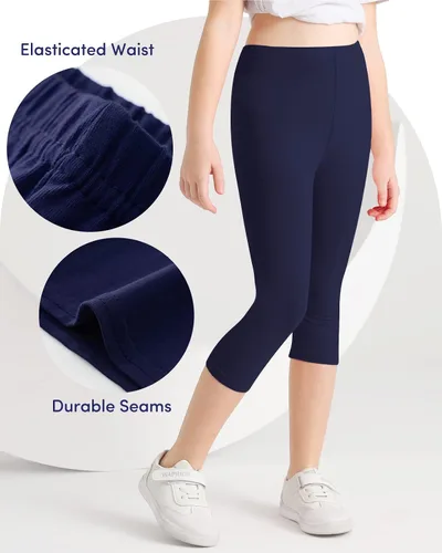 Vista 5 de Adorel Girls Capri Leggings Summer Pants Solid Color for School 3 Pack