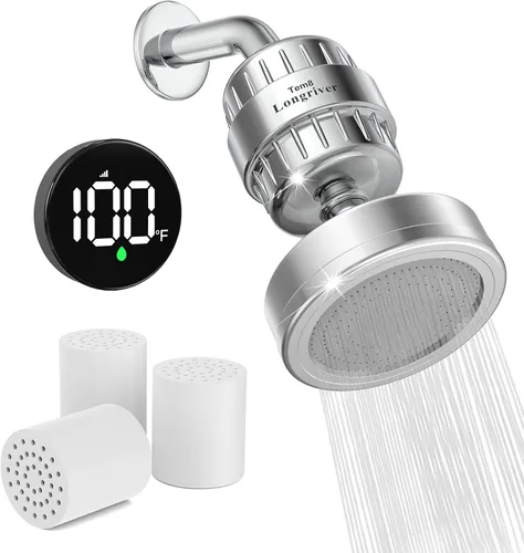 Vista 9 de Tem8(R7Pro) Accesorio de filtro de ducha de baño con pantalla de temperatura inalámbrica Purificador de agua dura 99.99% elimina cloro y metales