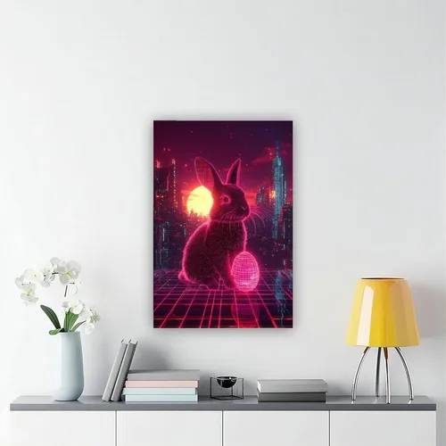 Vista 6 de Synthwave Easter Bunny Art – Neon Cyber Rabbit with Retro Easter Egg – Vaporwave 80s Sci-Fi Wall Print – Aesthetic Outrun Decor for Gamers & Retro
