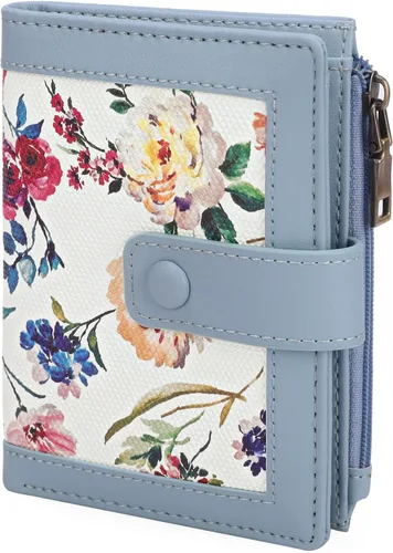 Vista 17 de GOIACII - Cartera pequeña para mujer con bloqueo RFID, piel auténtica, compacta, de dos pliegues, con soporte para tarjetas y bolsillo
