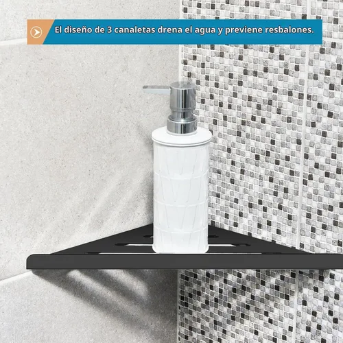 Vista 6 de 2 estantes esquineros de acero inoxidable 304 con tornillos, organizador de ducha triangular, soporte de jabón de montaje en pared para baño Negro