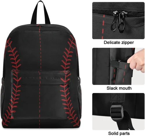 Vista 4 de Mochila para computadora de poliéster divertido para niños, niñas, mochila grande para negocios, deportes, viajes, escuela, libros, Béisbol