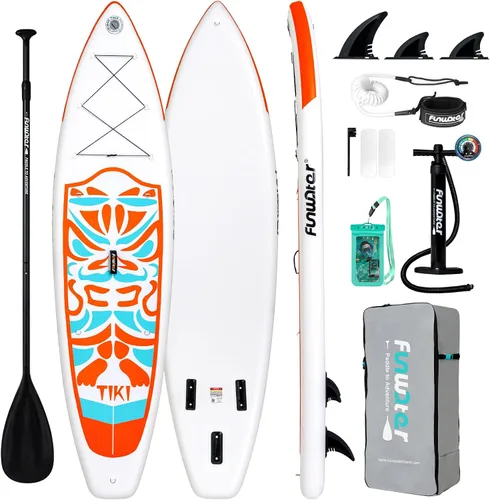 Vista 10 de FunWater Inflatable Stand Up Paddle Board with Beginners SUP Accessories 10'6'' SUP,Anti-Slip EVA Deck,Versatile Yoga/Big Fin Inflatable Paddle