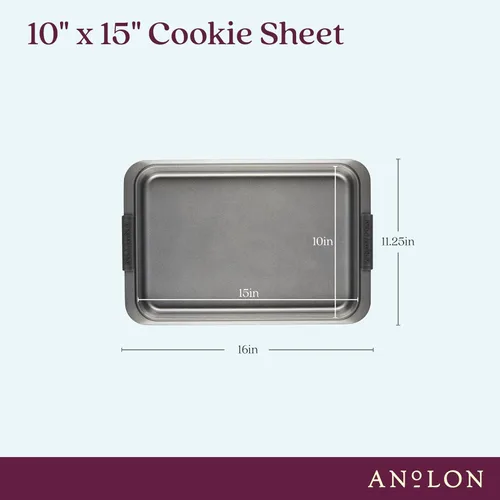 Vista 3 de Anolon Advanced - Utensilios antiadherentes para hornear con agarres, bandeja para hornear antiadherente, 10 x 15 pulgadas, color gris