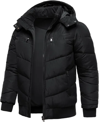 Vista 3 de HOOD CREW Abrigos de invierno para hombre, parka acolchada y a prueba de viento, chaquetas de plumón cálidas con capucha extraíble