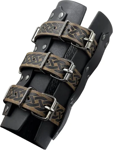 Vista 3 de HiiFeuer Brazaletes de cuero sintético medieval vintage, hebilla retro que sujeta los protectores de brazos mercenarios, guanteletes de caballero
