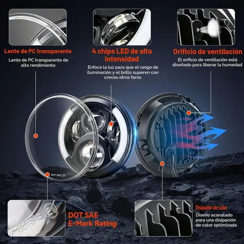 Vista 8 de Faros Delanteros LED de 7 Pulgadas con Aprobación DOT para Proyector Daymaker 2880lm Chip CREE & Philips para Harley Davidson, Faro-2