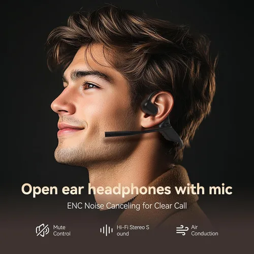 Vista 9 de CXK Auriculares de oreja abierta con micrófono, auriculares inalámbricos con cancelación de ruido AI, Bluetooth 5.3, auriculares Bluetooth