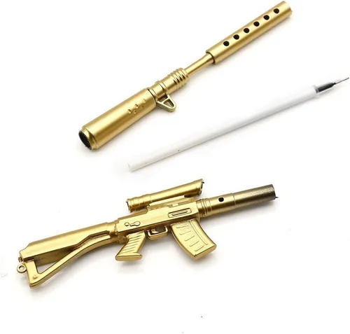 Vista 3 de Bolígrafo de tinta de gel con forma de pistola de francotirador dorado, papelería para estudiantes, suministros escolares y de oficina, 5