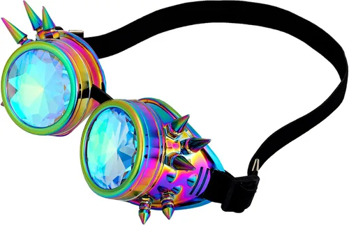 Vista 112 de Gafas de caleidoscopio retro con pinchos, gafas de cristal arcoíris steampunk estilo soldadura, gafas de cosplay punk